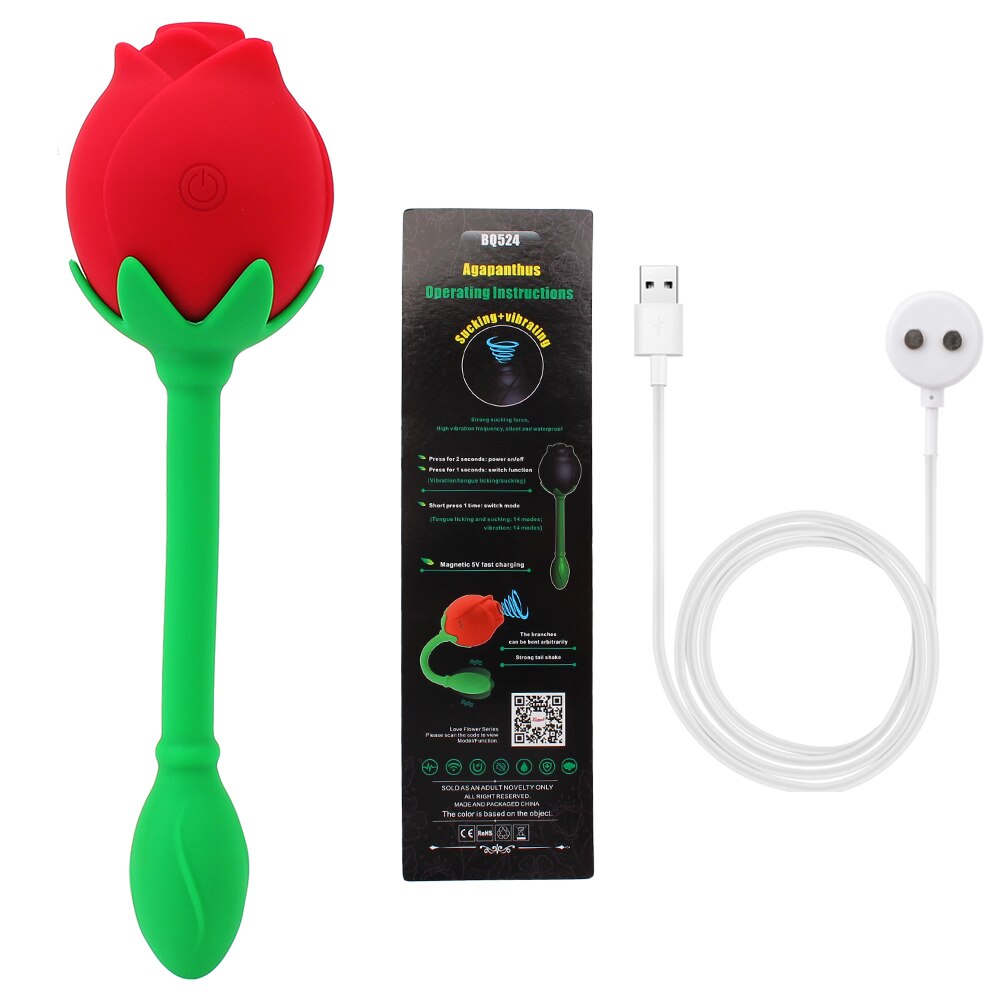IKOKY 2-in-1 Anal Plug Sucking Vibrator Tail Vibration Clitoris Stimulation Vagina Nipple Massager Rose Shape Sex Toys for Women