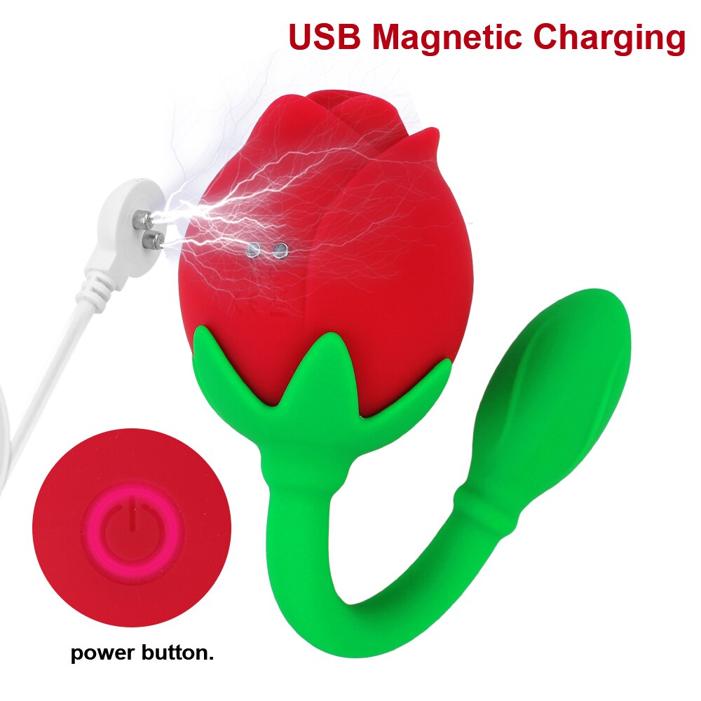 IKOKY 2-in-1 Anal Plug Sucking Vibrator Tail Vibration Clitoris Stimulation Vagina Nipple Massager Rose Shape Sex Toys for Women