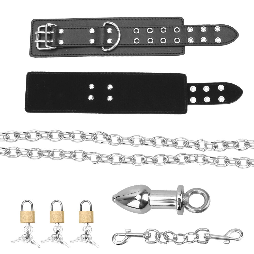 IKOKY Handcuff Bondage Kit Sex Toys for Women Leather Wrist Cuff Sex Restraints with Anal Plug Anal Plug Erotic Enema