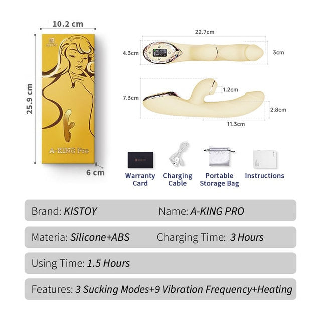 KISTOY A-King Series Powerful Vibrating Function Realistic Clitoris G Spot Stimulator Heating Dildo Sex Toy for Women