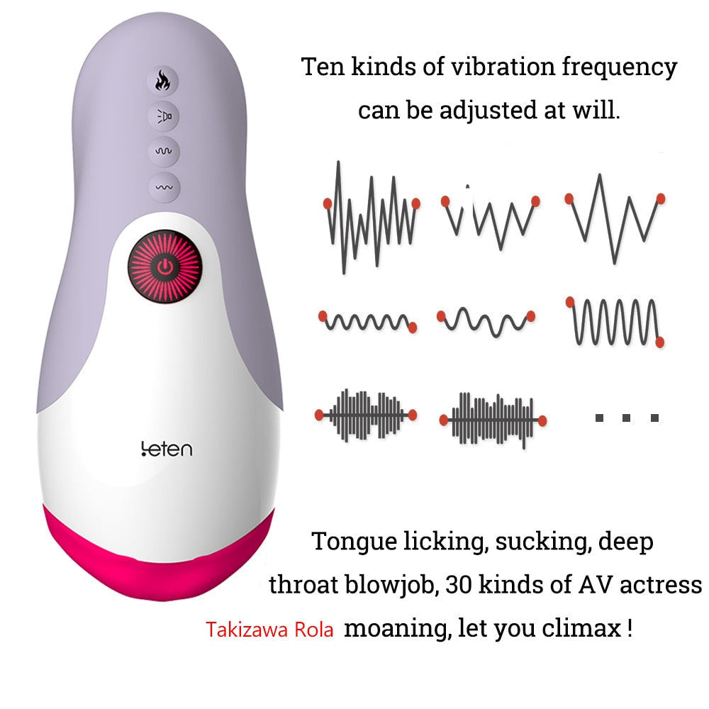 LeTen Masturbator Automatic Retractable Heating Cup Deep Throat Blowjob Masturbation Sucking Thrusting Vibrator Sex for Adult
