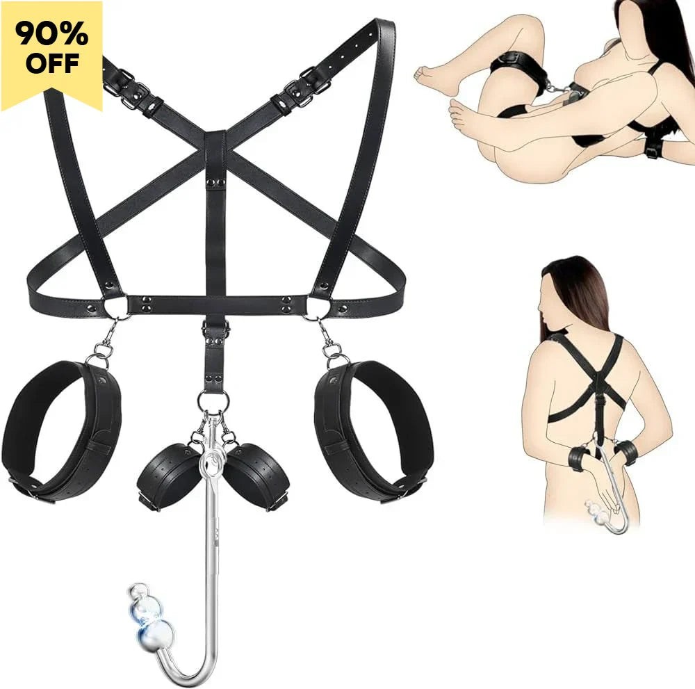 Leather Sex Bondage Suit Anal Hook Dribbling Gagged Anal Trainer Cosplay Ass Plug Fetish Slave Sex Toys Woman Man Erotic 18+