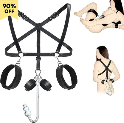 Leather Sex Bondage Suit Anal Hook Dribbling Gagged Anal Trainer Cosplay Ass Plug Fetish Slave Sex Toys Woman Man Erotic 18+