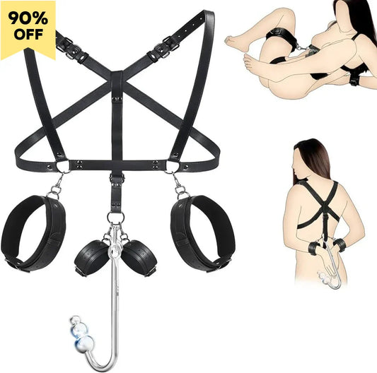 Leather Sex Bondage Suit Anal Hook Dribbling Gagged Anal Trainer Cosplay Ass Plug Fetish Slave Sex Toys Woman Man Erotic 18+