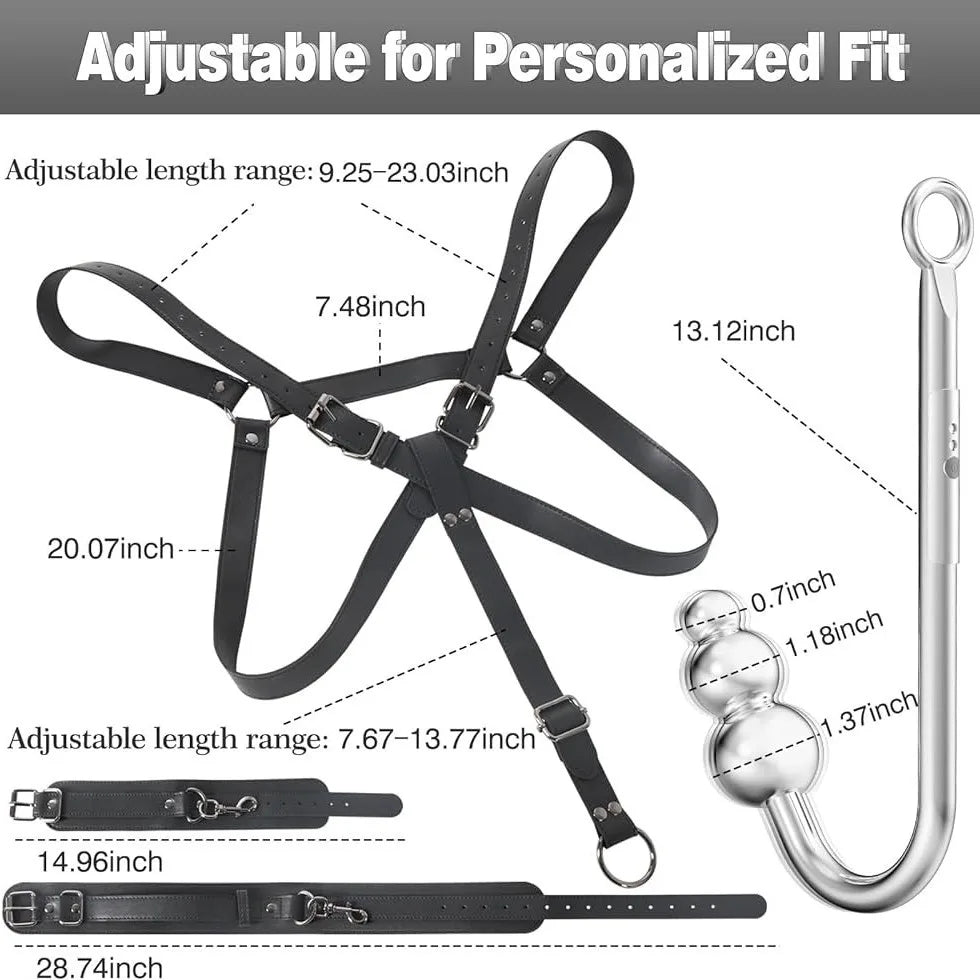 Leather Sex Bondage Suit Anal Hook Dribbling Gagged Anal Trainer Cosplay Ass Plug Fetish Slave Sex Toys Woman Man Erotic 18+
