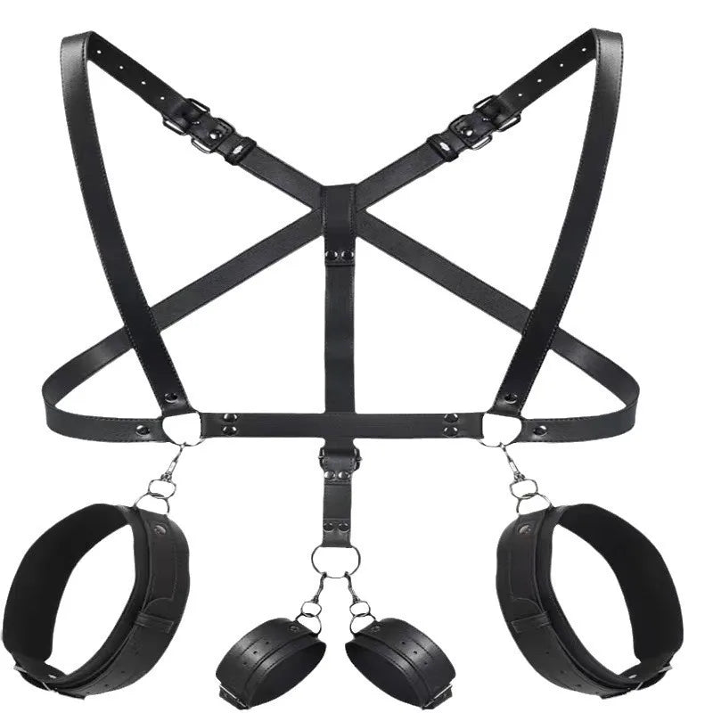 Leather Sex Bondage Suit Anal Hook Dribbling Gagged Anal Trainer Cosplay Ass Plug Fetish Slave Sex Toys Woman Man Erotic 18+