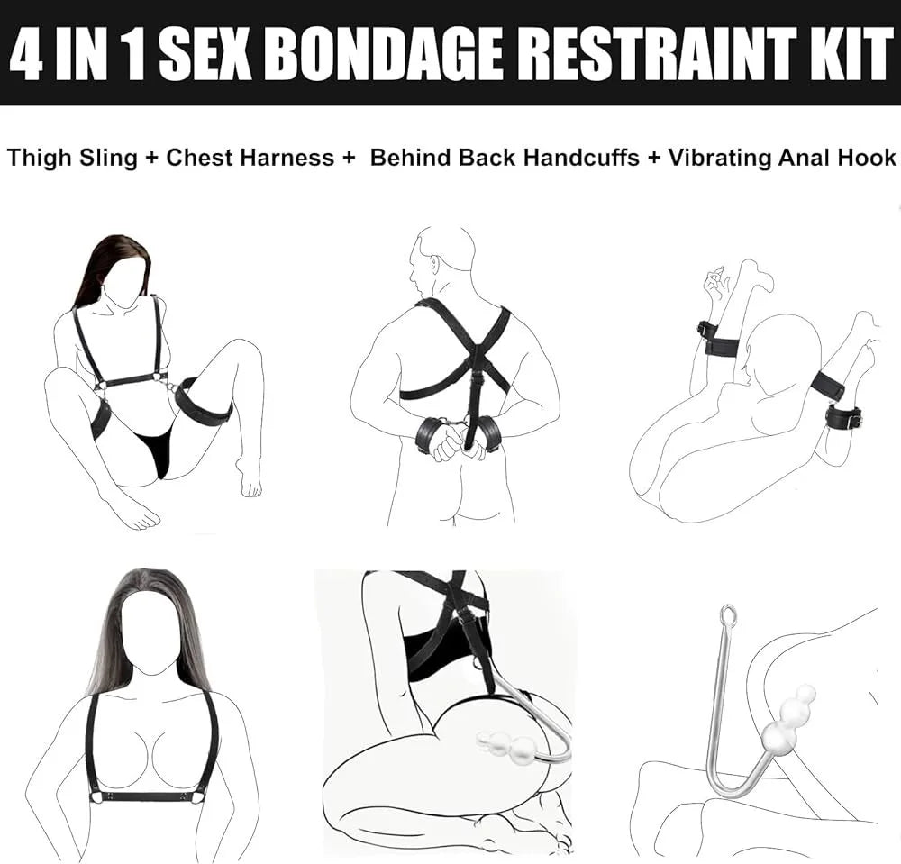 Leather Sex Bondage Suit Anal Hook Dribbling Gagged Anal Trainer Cosplay Ass Plug Fetish Slave Sex Toys Woman Man Erotic 18+