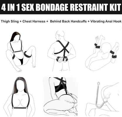 Leather Sex Bondage Suit Anal Hook Dribbling Gagged Anal Trainer Cosplay Ass Plug Fetish Slave Sex Toys Woman Man Erotic 18+