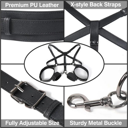 Leather Sex Bondage Suit Anal Hook Dribbling Gagged Anal Trainer Cosplay Ass Plug Fetish Slave Sex Toys Woman Man Erotic 18+