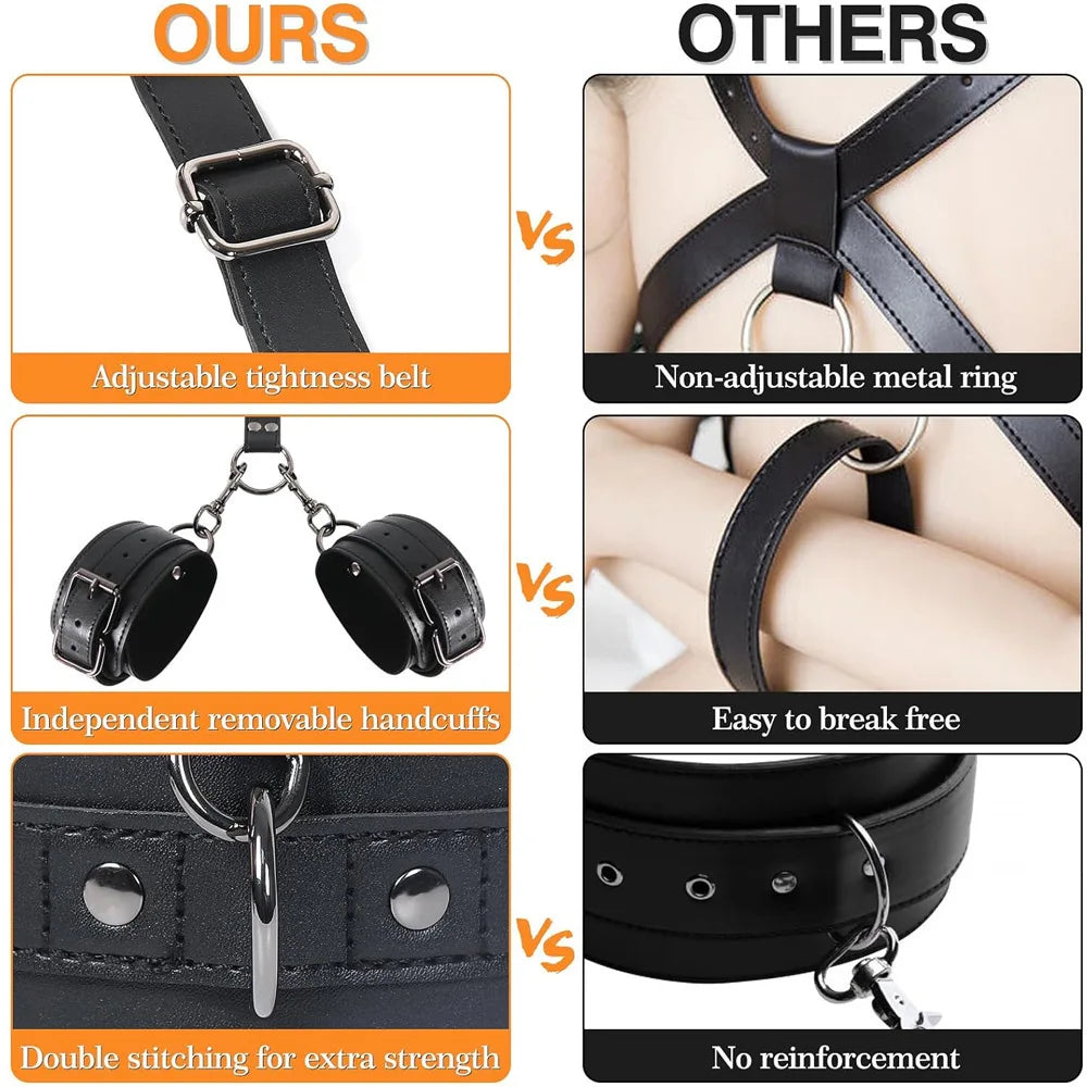 Leather Sex Bondage Suit Anal Hook Dribbling Gagged Anal Trainer Cosplay Ass Plug Fetish Slave Sex Toys Woman Man Erotic 18+