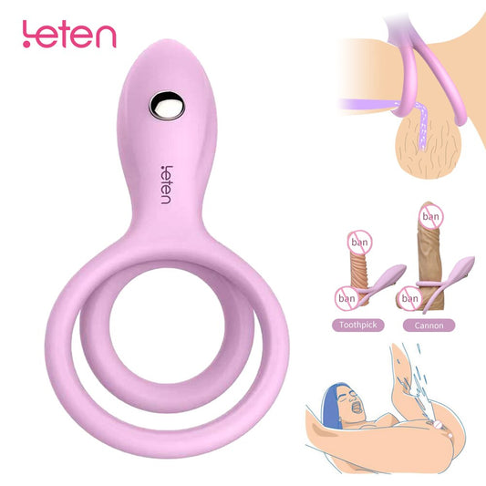 Leten Cock Ring Vibrators Reusable Silicone Dildo Penis Enlargement Delayed Ejaculation Anal Couples Chastity Sexy Toys for Men