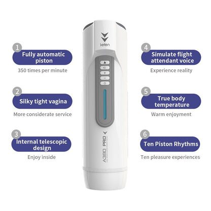 Leten Electric Piston Heating Vagina Vibrator Male Automatic Overlength Thrusting Masturbation Voice Sucking Sex Toys for Men