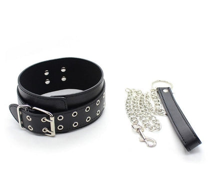 Male Female Black PU Leather Neck Collar Handcuffs Ankle Cuffs Wrist Chain Slave Bondage BDSM Fetish Restraints Kit Sex Toys