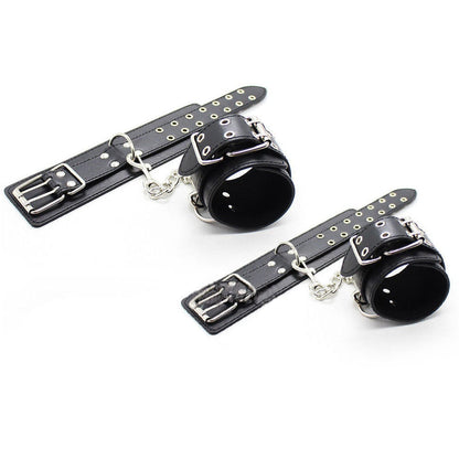 Male Female Black PU Leather Neck Collar Handcuffs Ankle Cuffs Wrist Chain Slave Bondage BDSM Fetish Restraints Kit Sex Toys