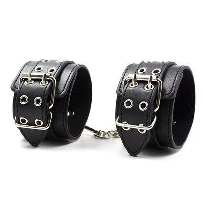 Male Female Black PU Leather Neck Collar Handcuffs Ankle Cuffs Wrist Chain Slave Bondage BDSM Fetish Restraints Kit Sex Toys
