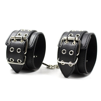 Male Female Black PU Leather Neck Collar Handcuffs Ankle Cuffs Wrist Chain Slave Bondage BDSM Fetish Restraints Kit Sex Toys