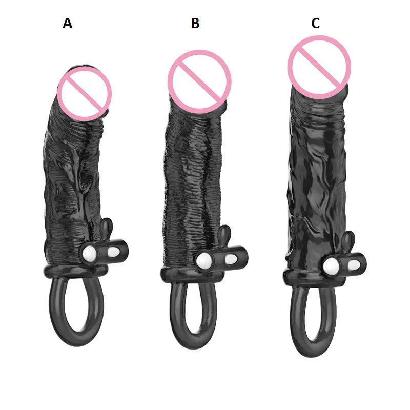Man Penis Extender Dildo Sex Toys Condoms Realistic Condoms for Men Penis Vibrator Sleeve Reusable Vibe Condoms Extend