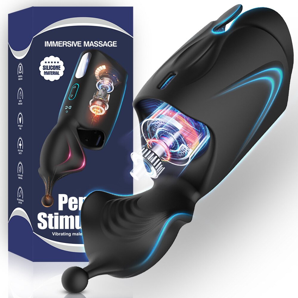 Male masturbator penis delay trainer electric pulse vibrator automatic oral climax glans massage vagina toy