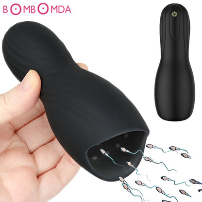 Male masturbator penis delay trainer electric pulse vibrator automatic oral climax glans massage vagina toy