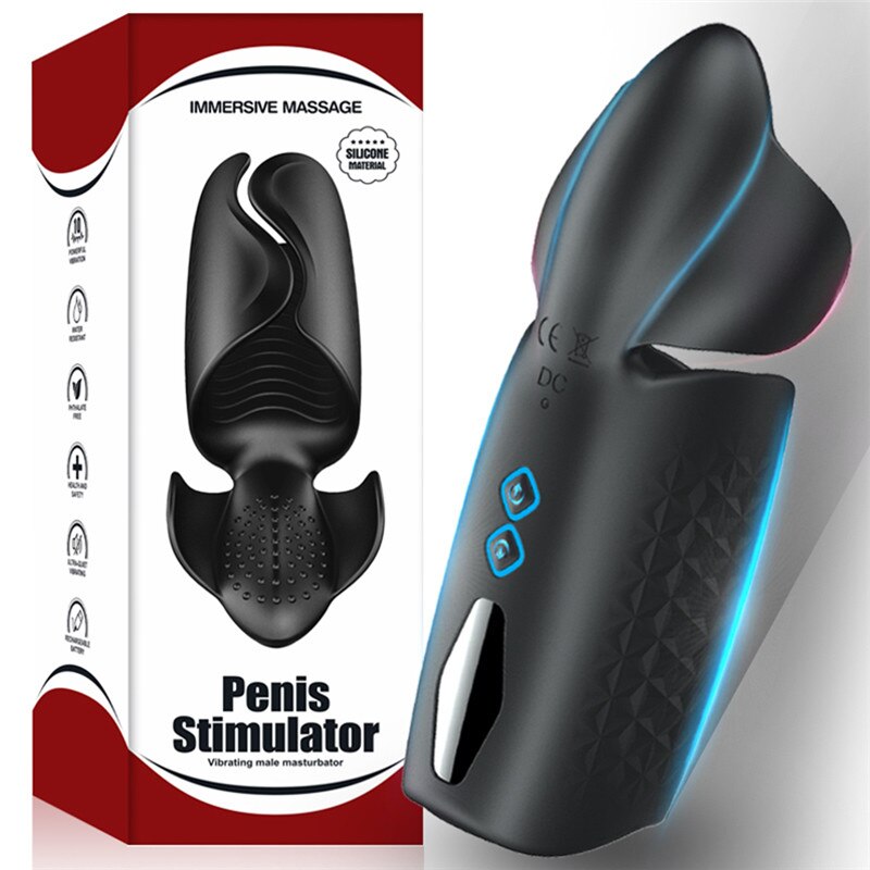 Male masturbator penis delay trainer electric pulse vibrator automatic oral climax glans massage vagina toy
