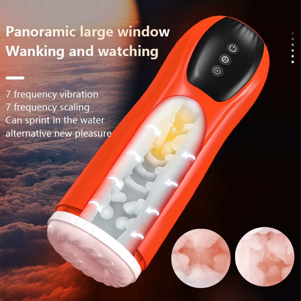 ไฟฟ้า Masturbator อัตโนมัติที่มีประสิทธิภาพ Sucks Telescopic ความร้อนช่องคลอดอมควย Moaning Masturbation ถ้วยเซ็กซ์ทอยสำหรับชาย