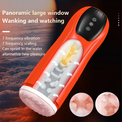ไฟฟ้า Masturbator อัตโนมัติที่มีประสิทธิภาพ Sucks Telescopic ความร้อนช่องคลอดอมควย Moaning Masturbation ถ้วยเซ็กซ์ทอยสำหรับชาย