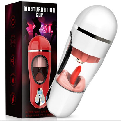 Suck Cock Tongue Lick Male Masturbator Vibrator for Men Automatic Oral Deep Throat Vaginal Masturbator Cup Heating Male Toy