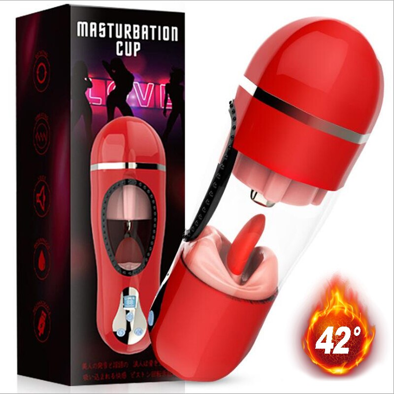 Suck Cock Tongue Lick Male Masturbator Vibrator for Men Automatic Oral Deep Throat Vaginal Masturbator Cup Heating Male Toy