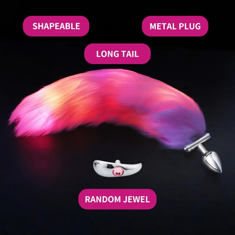Metal Stainless Glow Steel New Detachable LED Cosplay Luminous Fox Tail Anal Butt Plug Sex Toys For Women Men Couples
