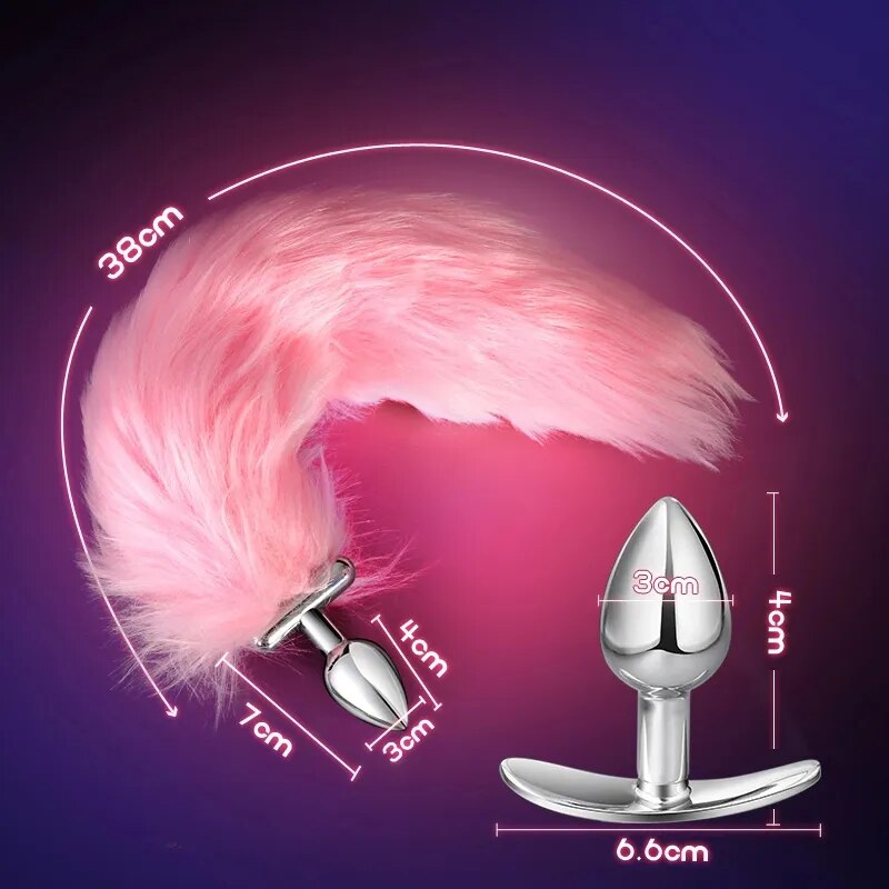 Metal Stainless Glow Steel New Detachable LED Cosplay Luminous Fox Tail Anal Butt Plug Sex Toys For Women Men Couples