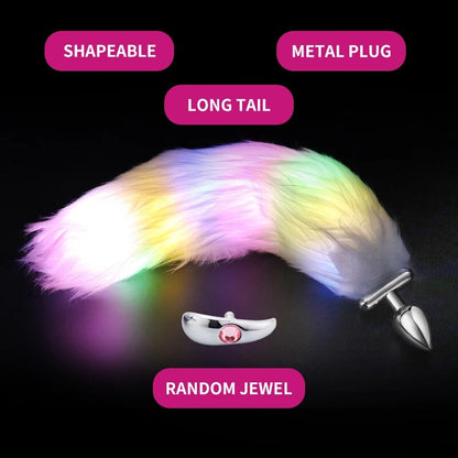 Metal Stainless Glow Steel New Detachable LED Cosplay Luminous Fox Tail Anal Butt Plug Sex Toys For Women Men Couples