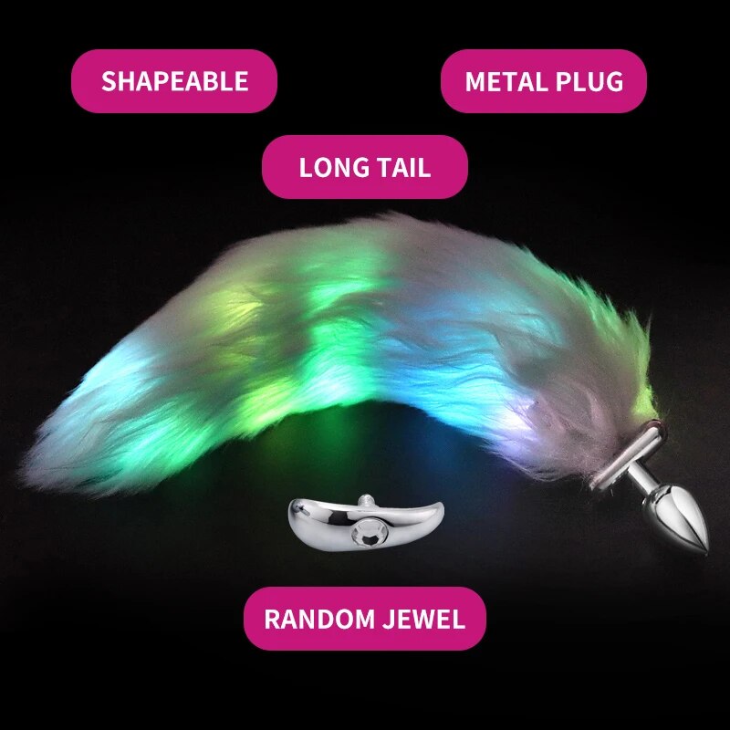 Metal Stainless Glow Steel New Detachable LED Cosplay Luminous Fox Tail Anal Butt Plug Sex Toys For Women Men Couples