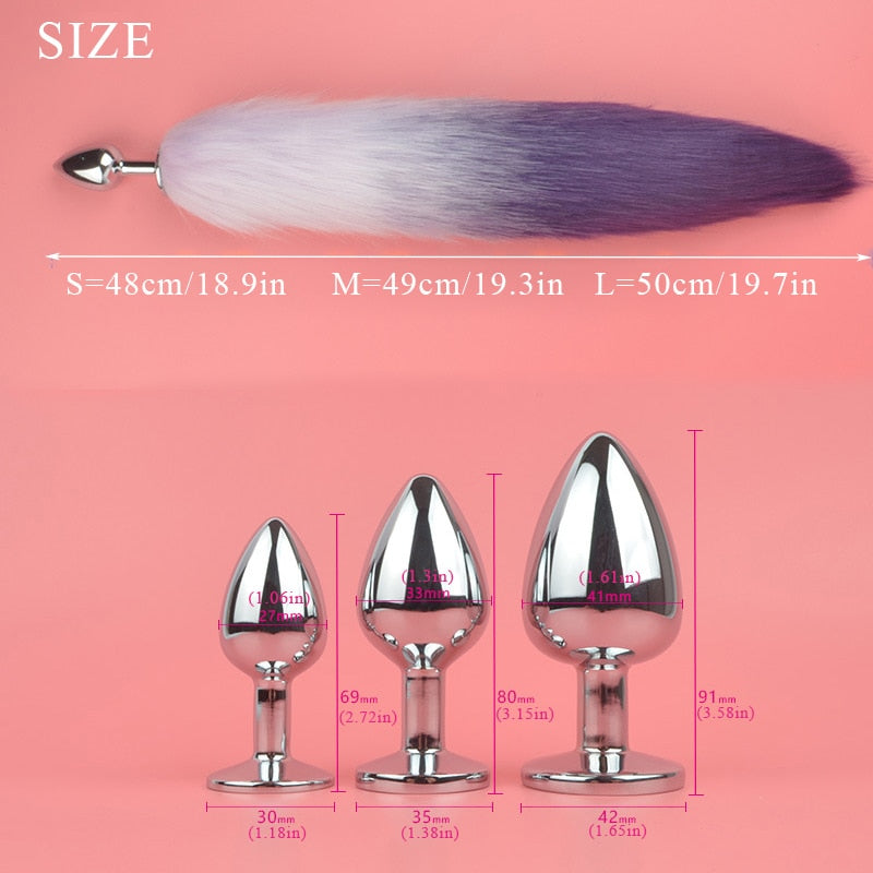Metal with Gradient Color Fox Anal Plug Tail Flirting Anal Anal Plug Dilatation Ass Plug G-Spot Massage Masturbation Gay Sex Toys