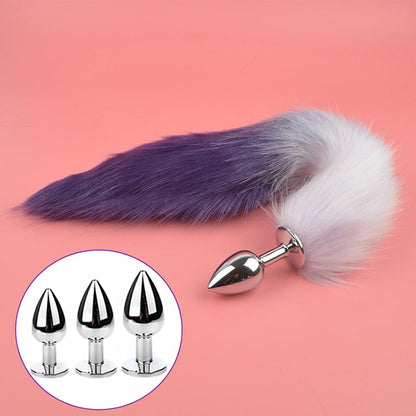 Metal with Gradient Color Fox Anal Plug Tail Flirting Anal Anal Plug Dilatation Ass Plug G-Spot Massage Masturbation Gay Sex Toys