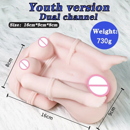 Mini Half-Body Realistic Vagina Butt Sense Male Masturbator Cup Anus Dual Channel Realistic Vagina Sex Toy
