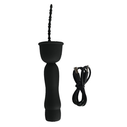 Mushroom Head 16-Frequency Vibration Urethral Stick Rechargeable Male Silicone Penis Time-Lapse Training Exercise Black