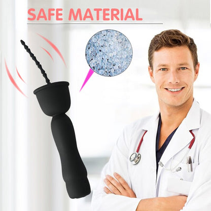 Mushroom Head 16-Frequency Vibration Urethral Stick Rechargeable Male Silicone Penis Time-Lapse Training Exercise Black