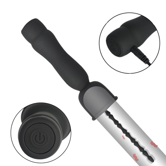Mushroom Head 16-Frequency Vibration Urethral Stick Rechargeable Male Silicone Penis Time-Lapse Training Exercise Black