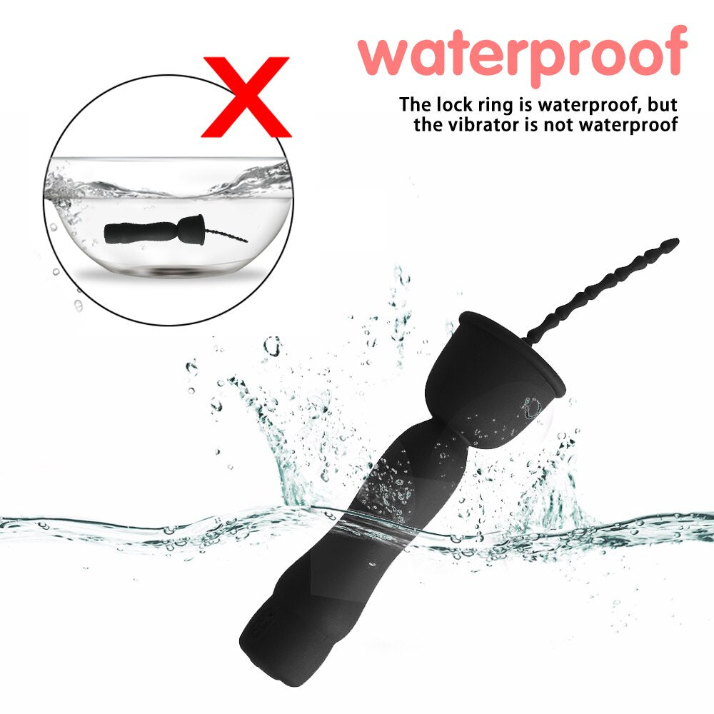 Mushroom Head 16-Frequency Vibration Urethral Stick Rechargeable Male Silicone Penis Time-Lapse Training Exercise Black