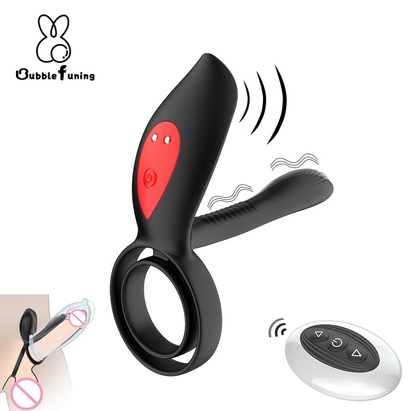 New Couples Delay Ejaculation Penis Vibrator with Double Cock Ring Nipple Massager Adult Sex Toys for Men Clitoris Stimulator