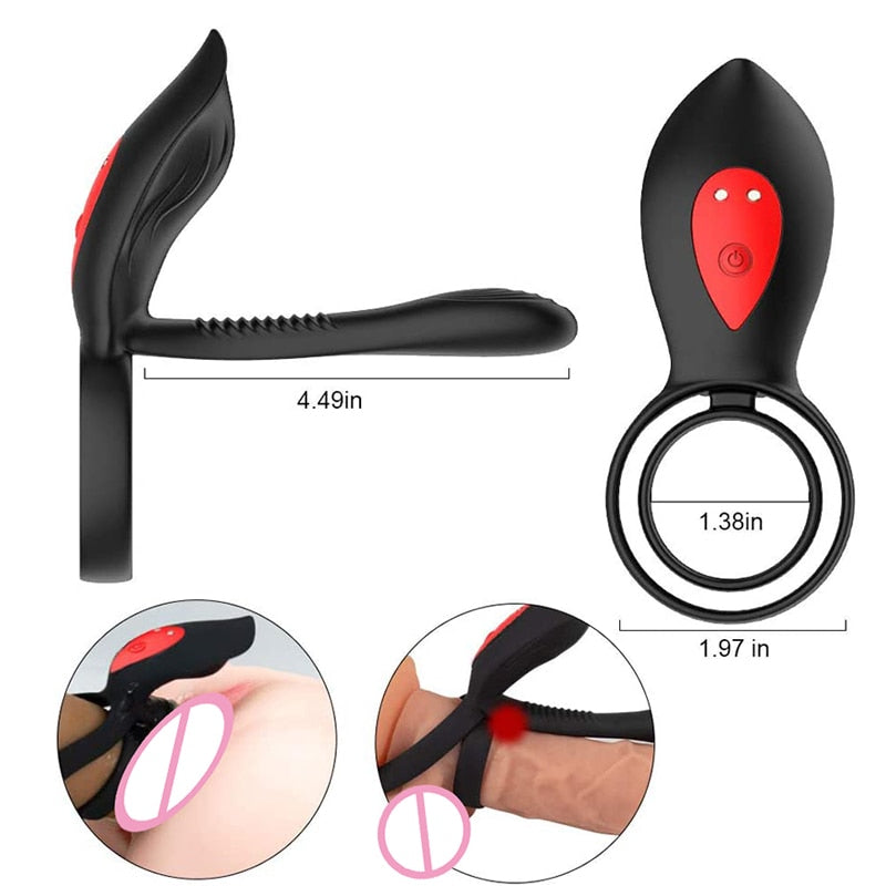 New Couples Delay Ejaculation Penis Vibrator with Double Cock Ring Nipple Massager Adult Sex Toys for Men Clitoris Stimulator