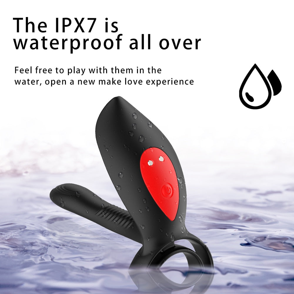 New Couples Delay Ejaculation Penis Vibrator with Double Cock Ring Nipple Massager Adult Sex Toys for Men Clitoris Stimulator