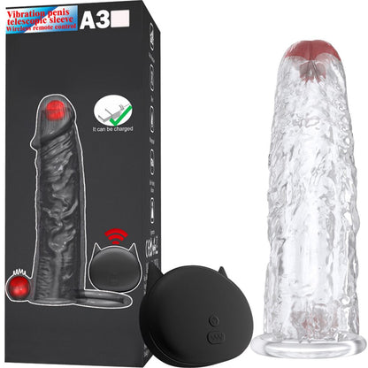 Penis Vibrator Extender Sleeve Delay Ejaculation Reusable Condom Extension Cock Ring Adult Toy for Men Dick Enlarger