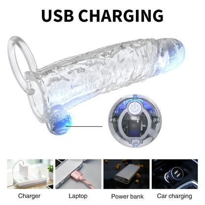 Penis Vibrator Extender Sleeve Delay Ejaculation Reusable Condom Extension Cock Ring Adult Toy for Adults Dick Enlarger