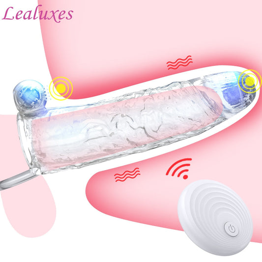 Penis Vibrator Extender Sleeve Delay Ejaculation Reusable Condom Extension Cock Ring Adult Toy for Adults Dick Enlarger