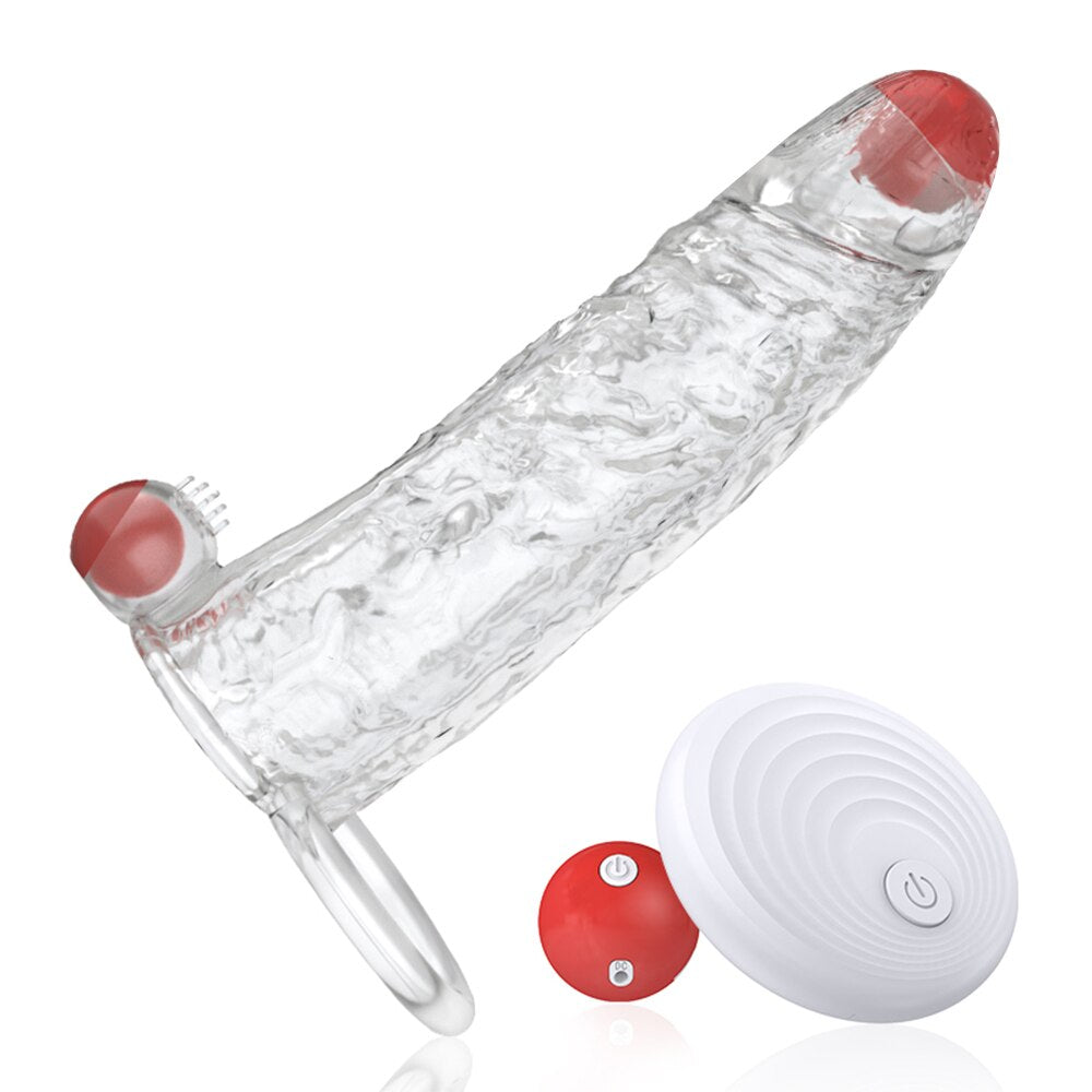 Penis Vibrator Extender Sleeve Delay Ejaculation Reusable Condom Extension Cock Ring Adult Toy for Adults Dick Enlarger