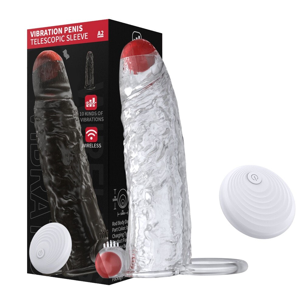 Penis Vibrator Extender Sleeve Delay Ejaculation Reusable Condom Extension Cock Ring Adult Toy for Men Dick Enlarger