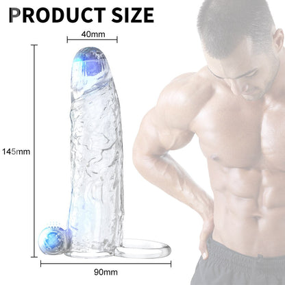 Penis Vibrator Extender Sleeve Delay Ejaculation Reusable Condom Extension Cock Ring Adult Toy for Adults Dick Enlarger