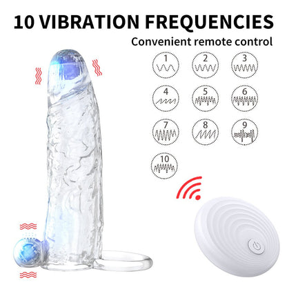 Penis Vibrator Extender Sleeve Delay Ejaculation Reusable Condom Extension Cock Ring Adult Toy for Men Dick Enlarger