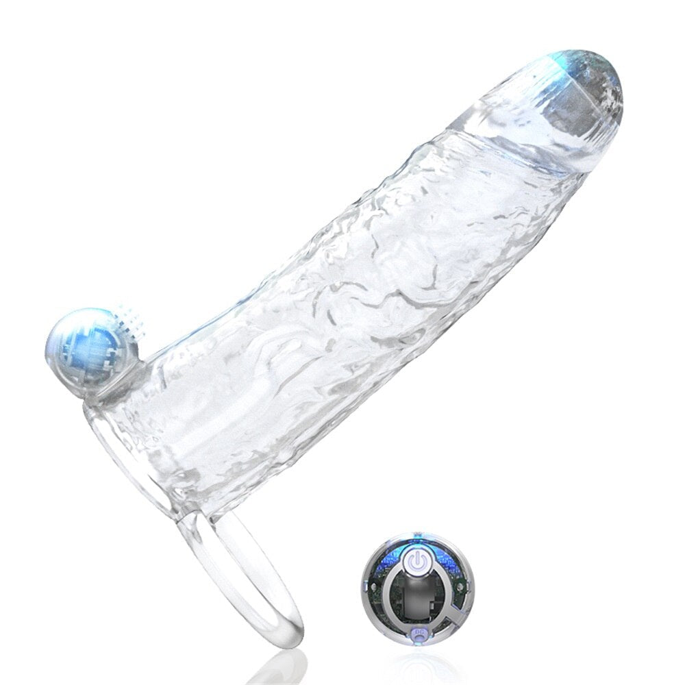 Penis Vibrator Extender Sleeve Delay Ejaculation Reusable Condom Extension Cock Ring Adult Toy for Adults Dick Enlarger